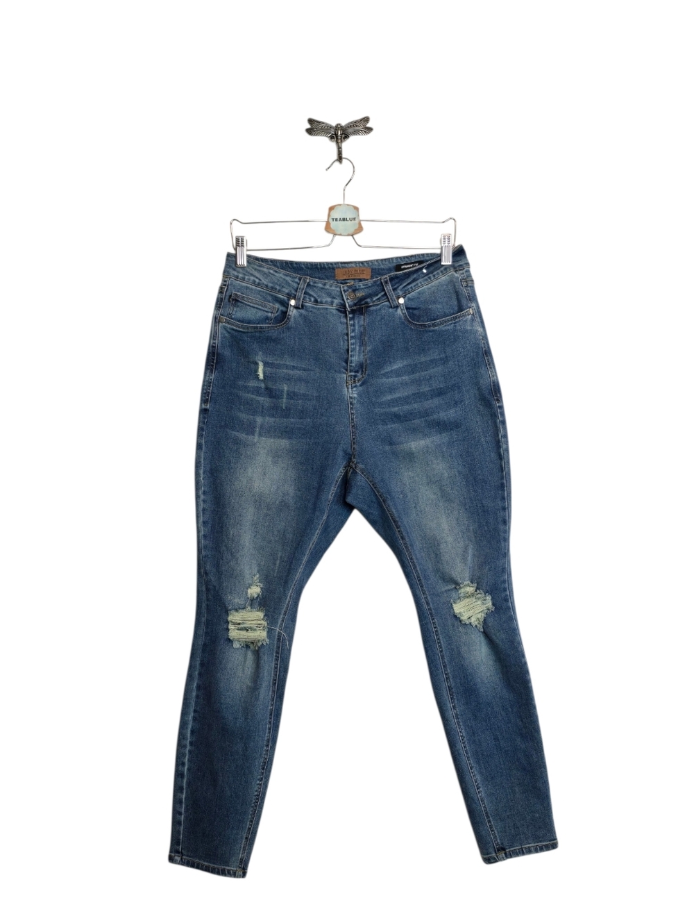Judy Blue Straight Fit Jeans 11/30 Distressed Straight Fit Stretch Medium Wash